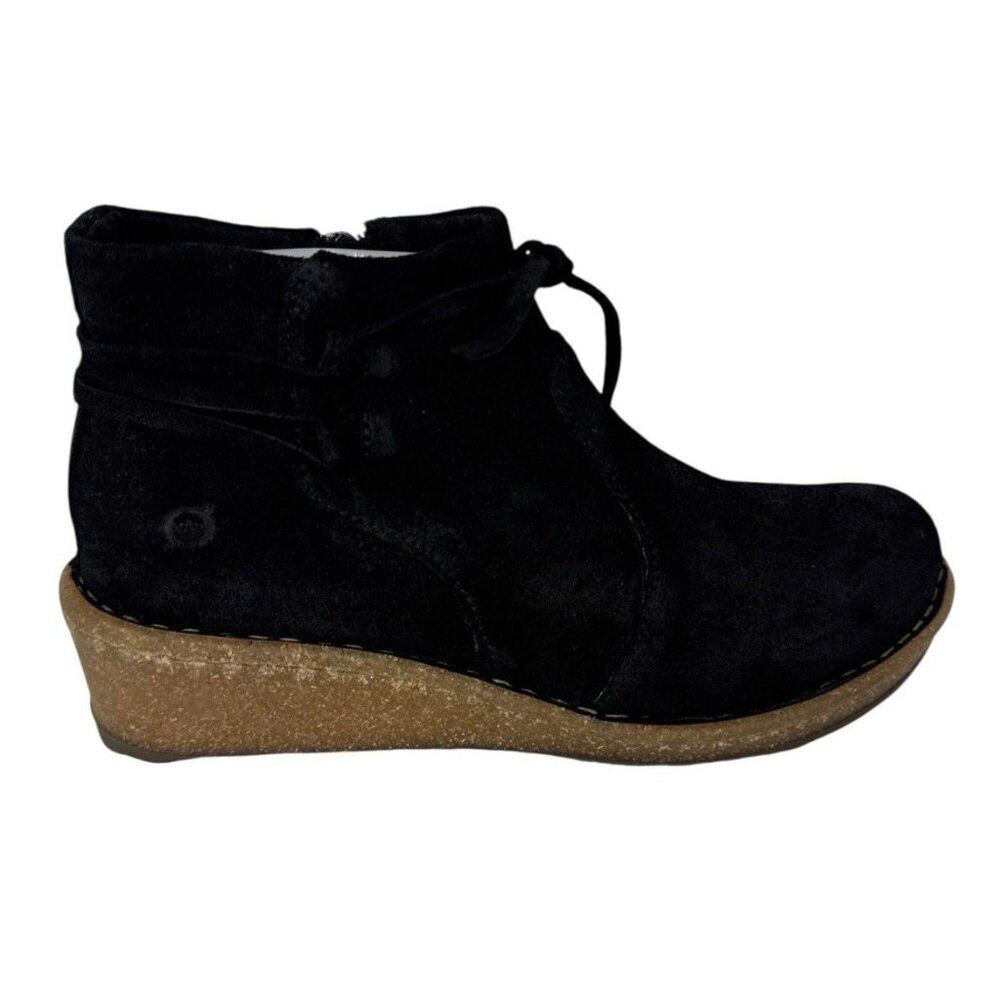 Born Viana Women's 7M‎ Suede Leather Black Wedge Boot NWOB